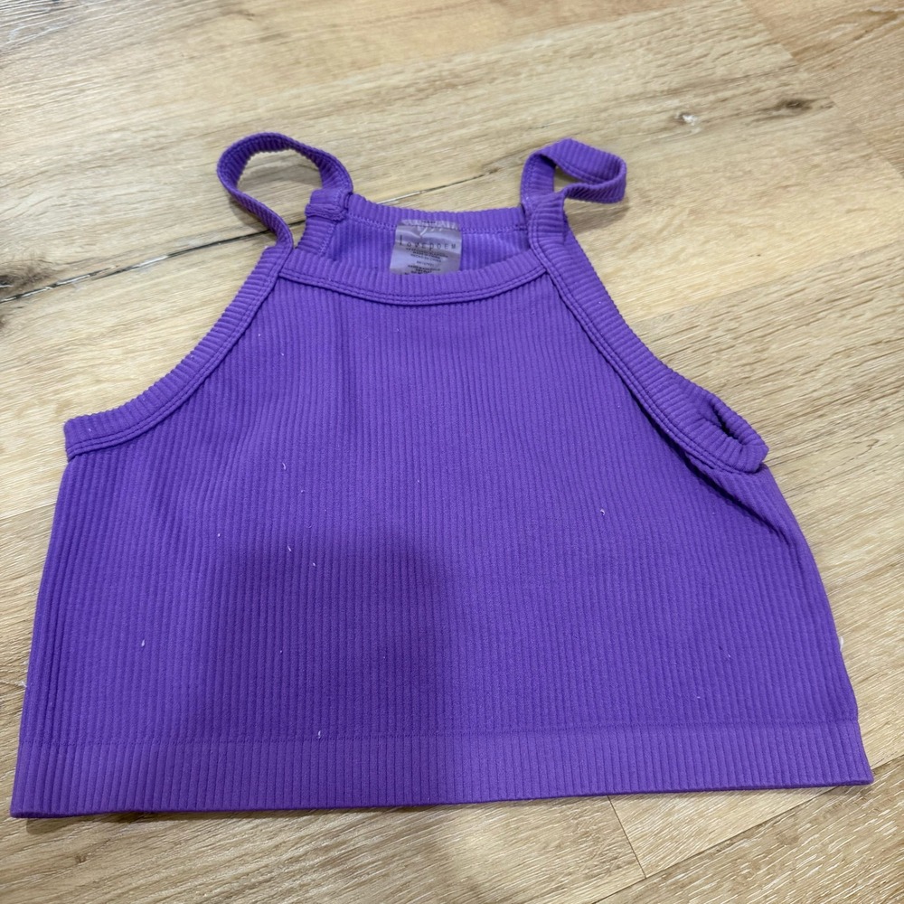 Lovepoem Purple Ribbed Knit Crop Top High Neck Sleeveless Tank SL702 Womens S/M